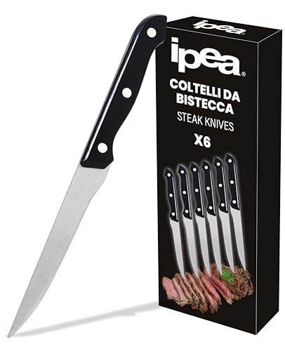 IPEA Cuchillos de Mesa para Carne - Juego de 6 - Cuchillo Carne Afilado con Hoja Lisa de Acero...