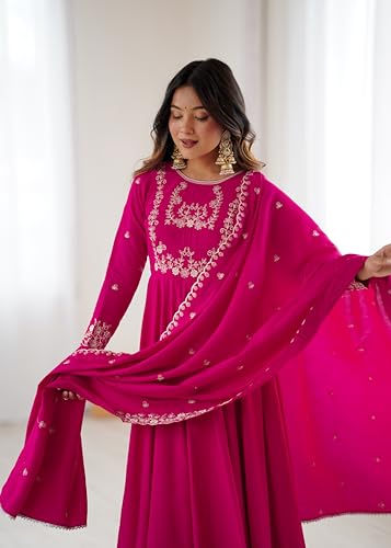 Image of ZUVAANYA Ready To Wear Indian /Pakistani Party Wear Women's Embroidery Faux Georgette Anarkali Floral Gown For Women