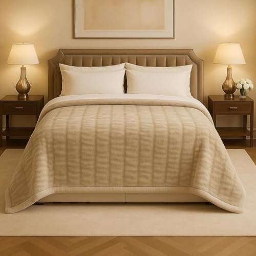 Image of Signature 3-Ply Faux Rabbit Fur Blanket King Size | Ultra Soft Heavy Weight Quilt-Feel Blanket | 6kg Luxury Winter Comforter for Bed Ideal for Heavy Winters (Vanilla Drift)