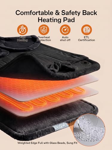 Image of ALLJOY Heating Pad for Back Pain Relief, 24 inchx33 inch Weighted Heating Pad for Neck and Shoulders and Back, Father-s Day Gift-s for Dad, Neck Heating Pad Fast-Heating with 6 Settings, Auto Shut-Off, Black