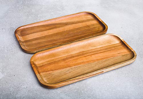 Dstuff Wood Serving Platter Tray Plate, Bathroom Vanity Tray, Wooden Steak Plates, Set Of 1 Small Wood Tray + 30 Paddle Picks, Solid Natural Rectangular Acacia Board For Food Party Cheese Appetizer, #TOP2