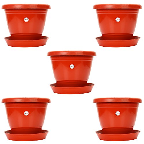 Image of Kraft Seeds 8-inch Garden Balcony Flowering Planter with Bottom Plate /Tray (Red /Terracotta, Pack of +Agro peat /Coco peat (1 KG)