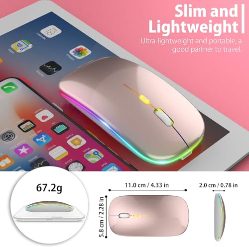 Image of LED Wireless Mouse, Slim Silent Mouse 2.4G Portable Mobile Optical Office Mouse with USB & Type-c Receiver, 3 Adjustable DPI Levels for Notebook, PC, Laptop, Computer (Rose Gold)