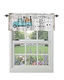 Windows Valances Curtain Blue Truck with Dog Kitchen Valances Rod Pocket Farmhouse Animal Retro Wood