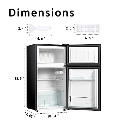 Hailang 3.2 Cu.ft Mini Fridge With Freezer, 2 Door Compact Refrigerator With Low Noise, Mini Refrigerator With Freezer For Bedroom, Living Room, Dorm, Kitchen, Office (Sliver) #TOP4
