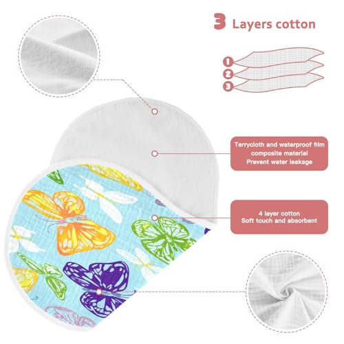 Kigai Colorful Butterflies Burp Cloths for Baby 4-Layer Cotton Muslin Burping Cloths 22x11 inch Super Soft & Absorbent Spit Up Burp Rags for Newborn Boys Girls 1 Pack3