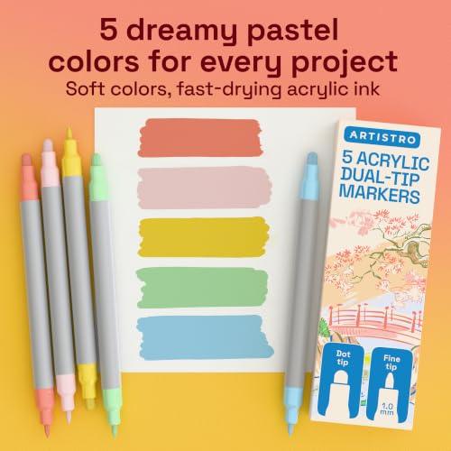 Image of ARTISTRO Pastel Dual-Tip Acrylic Paint Marker Pens - Set of 5