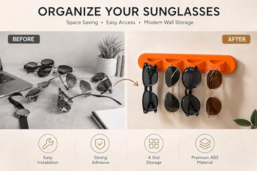 Image of Sunglasses Organizer, Wall Glasses Holder, Acrylic Sunglasses Display, Eyeglass Organizer for Multiple Glasses for Office & Home Decor, Unique Gifts for Husband, Women & Girls
