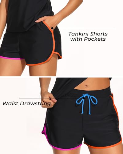 Aqua Eve Tankini with Shorts - 2 Piece Tummy Control Swimsuit V-Wire Tank Top with Boyhorts Bathing Suit with Side Pockets4