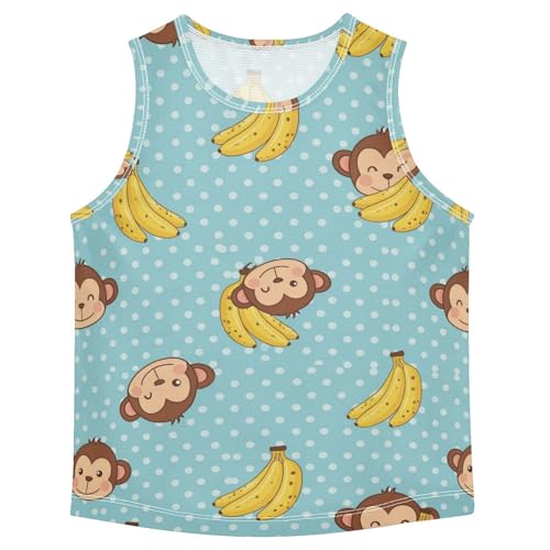 J JOYSAY Cartoon Monkey Blue Boys Tank Top Sleeveless Muscle Shirts Quick Dry Workout Sport Active Kids T-Shirts 3-15T