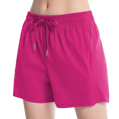 NEXSONIC Womens Athletic Shorts High Waist 4 Inch Running Shorts with Linear Quick Dry Workout Active Gym Hiking Shorts