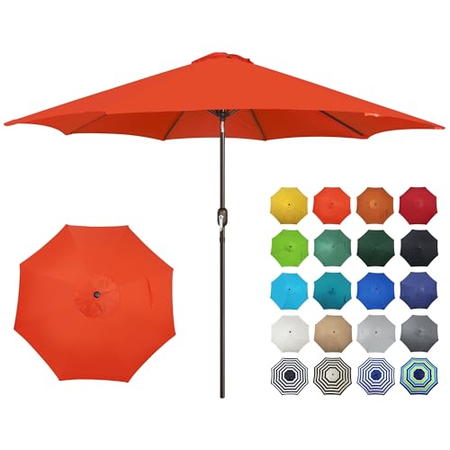 Image of Blissun 10FT Patio Umbrella, Outdoor Table Umbrella, Yard Umbrella, Market Umbrella with 8 Sturdy Ribs, Push Button Tilt and Crank, Orange