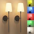 Battery Operated Wall Sconces Set of 2, Wireless Wall Lights with Remote Control Warm/Natural/Daylight/RGB 15 Colors Dimmable Rechargeable Wall Lamps Retro Bedroom Living Room Hallway Entryway, Black