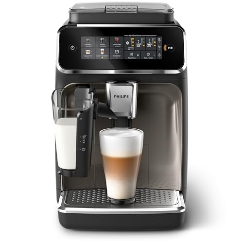 Philips Fully Automatic Coffee Machine Series 3300-6 Beverages 1.8L Water Capacity 1500W LatteGo SilentBrew Coloured Touch Display 12 Grinder Settings Black Chrome - EP3347/90