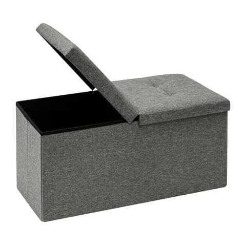 B FSOBEIIALEO Storage Ottoman with Filpping Lids, Ottoman Storage Bench Footrest Seat, Storage Chest Linen 30"x15"x15" (Grey) Cover