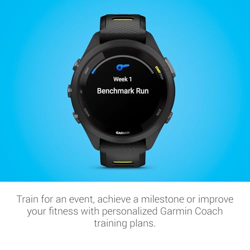 Image of Garmin Forerunner 265S Running Smartwatch, Colorful AMOLED Display, Training Metrics and Recovery Insights, Black and Amp Yellow