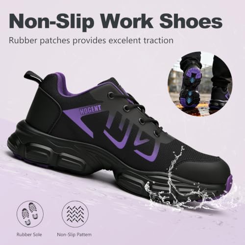 Image of Hogent Steel Toe Shoes for Men Lightweight Comfortable Non Slip Work Shoes Women Puncture Proof Safety Sneakers for Industrial Construction & Daily Life