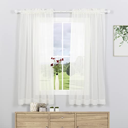 Snugray Ivory Sheer Curtains 59 X 72 Inches Long For Living Room/Bedroom/Dining Room Classic Rod Pocket Window Sheer Curtains 2 Panels Set #TOP2