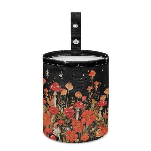 Image of Pensura Car Trash Can Interior Bottom Trash Container Orange Mushroom Print Auto Organizer Mini Can for Cars Women's Car Accessories Universal Fit for Automotive SUV Trucks
