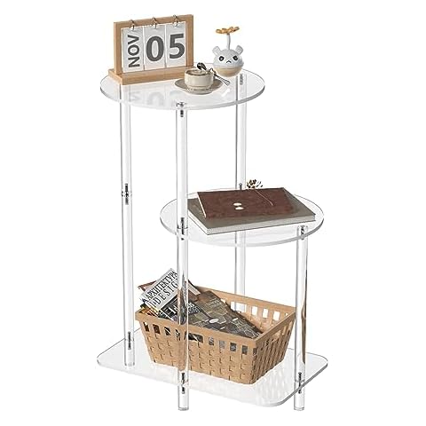 Eglaf Acrylic Round Side Table - 3 Tiers Step End Table - Clear Nightstand Small Bedside Table Accent Entryway Table, for Living Room, Bedroom, Hallway, 16.7'' L x 11.8'' W x 23.5'' H Cover
