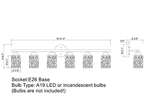 Image of ALICE HOUSE 41.3 inch Vanity Lights, 6 Light Wall Lighting, Brushed Nickel Finish Bathroom Lights Over Mirror, Bathroom Lighting AL9082-W6