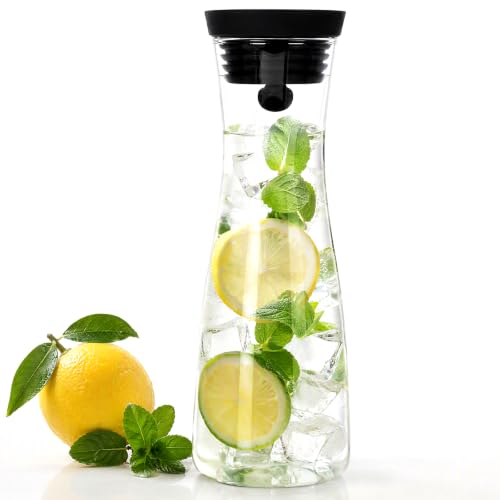 OVIANOR Glaskaraffe mit Deckel 1,2L, Wasserkaraffe Glas
