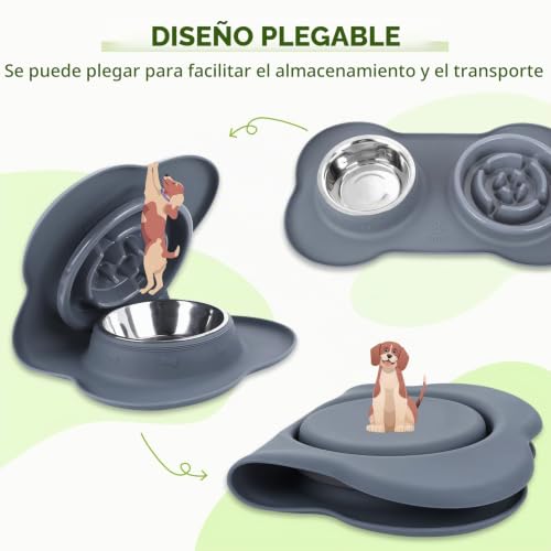 Miniatura 5 de Pecute Comedero Perro Antivoracidad,Cuencos Lento Para Perros Bol Para Gatos Tazón Double Para Mascotas Comer Lentamente 3-En-1 De Silicona E Acero Inoxidable Y Una Base De Silicona Antideslizante