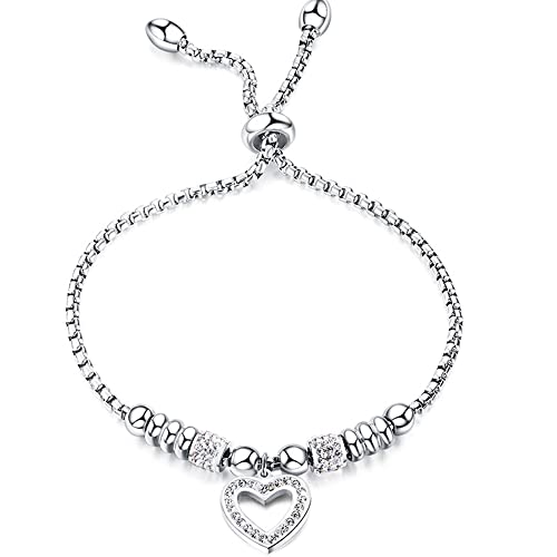 Jude Jewelers Stainless Steel Heart Charm Adjustable Size Beaded Strand Style Wedding Statement Holiday Bracelet