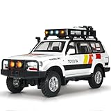 FRJV Toy Cars for Boys Diecast Cars 1 24 Scale Compatible with Land Cruiser LC80 Car Model Collectible,Pull Back Toy Car with Lights and Sounds,Toy Cars for Boys Age 4-7（White）