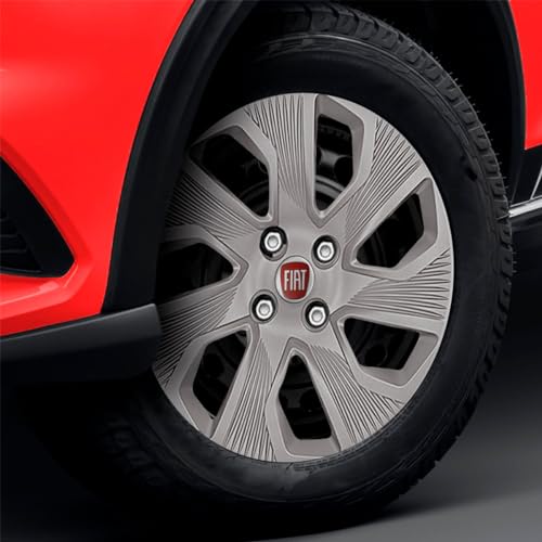Kit 4 Calotas Grand Siena 2014 2015 Aro 15 Prata Cubo Padrão Grid Com Emblema Vermelho