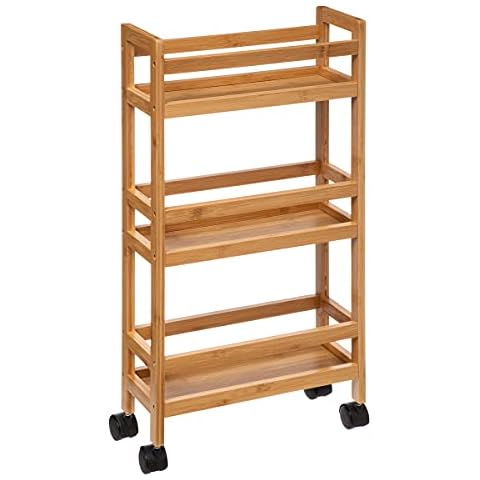 Carrito estrecho de bambú de 3 pisos con ruedas Cover