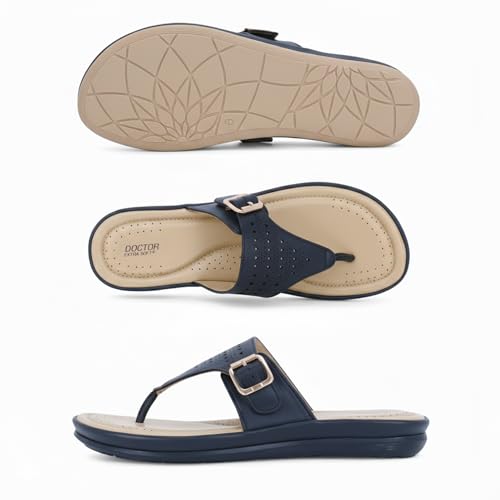Image of DOCTOR EXTRA SOFT Women's Memory Foam Flat Slippers /Flip-Flops Stylish Casual Comfortable Diabetic Orthopedic Lightweight Slip-On Sandals with Adjustable Buckle for Women & Girls D-609