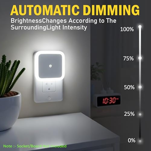 Image of GLUN Plug-in LED Night Light, Pack of 2 White Smooth Night Light with Smart Light Sensor, 0.5W Nightlight for Kids or Adults' Rooms