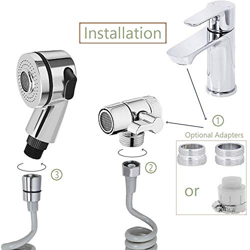 Manyhorses Hand Shower Sink Shower Hose Sprayer,Shampoo Sink Hose Sprayer Attachment,Faucet Extension Tubes,Chrome Shower Head,Adjustable Mode,Copper Valve Adapter,No Drilling Support #TOP4