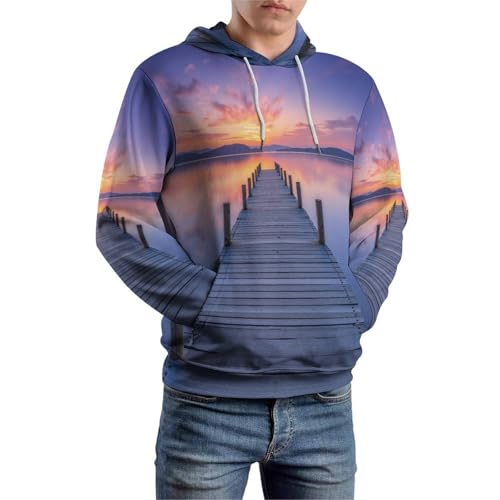 Sweat à capuche chaud imprimé 3D paysage lac pour se protéger du vent avec style