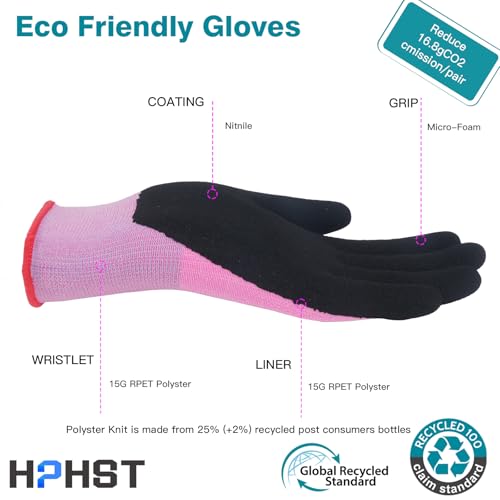 Image of Work Gloves for Women, Eco Friendly Safety Work Gloves with Breathable Rubber Coated, Smart Touch,3 Pairs