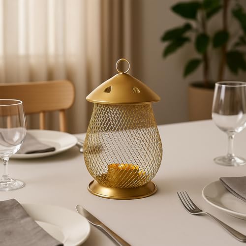 Image of MARKET 99 Metal Hanging Tealight Holder | Elegant Home Decor for Diwali, Christmas, Birthday, and Wedding | Decorative Candle Holder for Ideal for Festive & Ambient Lighting | Golden