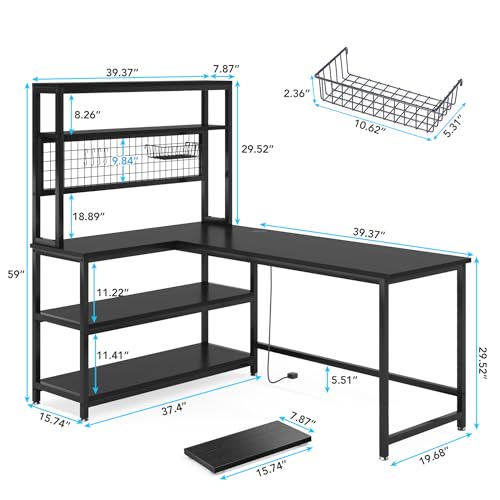 Tribesigns 55" Large Computer Desk with Wireless Charging 5 Storage Shelves, Office Desk Study Table Writing Desk Workstation with Hutch Bookshelf for Home Office (All Black)