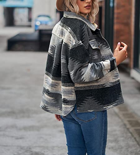 Womens Aztec Shacket Jacket Long Sleeve Flannel Lapel Button Down Shirts Shacket Jacket Coats Country Western Coats4