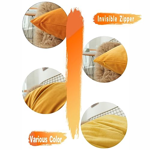 GONOVE Cushion Covers 40cm x 40cm Soft Velvet Colorful Plain Pillowcase Set of 4 Square Decorative Throw Pillow Cover for Home Sofa Bed Chair Orange Series - Image 3