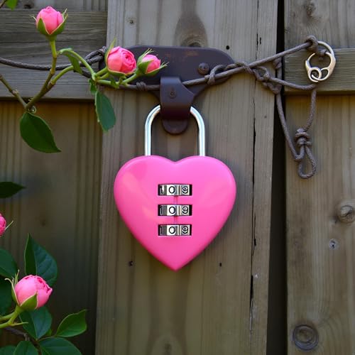 Image of Pink Combination Lock, Heart Shape 3 Digital Password Padlock, Mini Outdoor Combo Gate Lock for School Gym Locker, Fence Gate, Toolbox, Employee Hasp Locker Combination Padlocks Outdoor Accessories