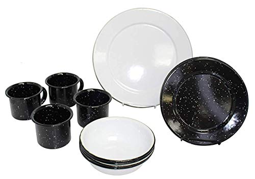 Imusa USA C20666-10979 16PC Vintage Style Enamel Indoor or Outdoor Tableware Set from MEXICO