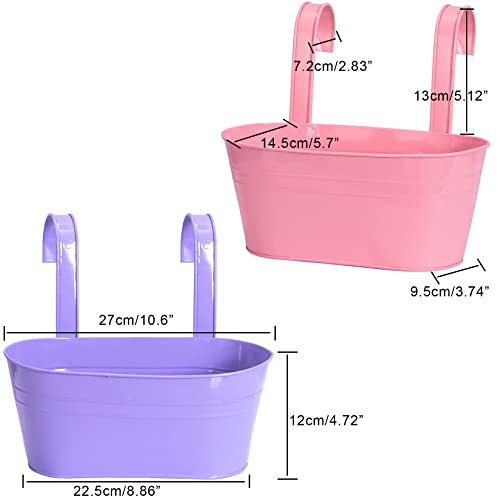 4 Pack Metal Hanging Planters For Railing Balcony Multicolor Hanging Flower Pot With Detachable Hooks For Deck Fence Metal Wall Planter Hanging Buckets For Herb Plants Indoor Outdoor Garden Decor #TOP3