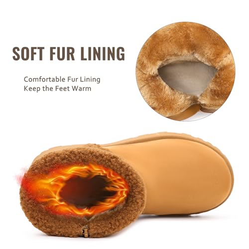 Womens Snow Boots with Zipper, Low Chunky Heel Mid-calf Slip On Boot Platform Riding Walking Outdoor Booties4