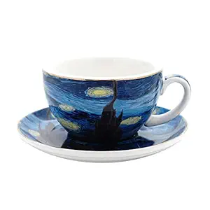 Coffeezone Vincent Van Gogh Art The Starry Night Porcelain Cappuccino Coffee Cup Saucer (7.5 oz)
