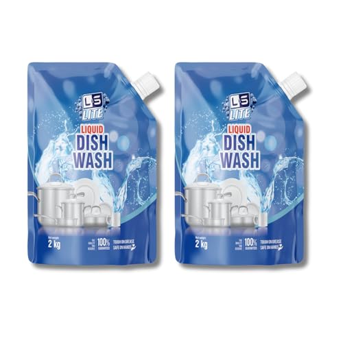 Image of L&S Lite Liquid Dish Wash | 2 kg Refill Pouch | Tough on Grease, Safe on Hands | Concentrated Dishwashing Gel for Sparkling Clean Utensils (LITEDISHWASH 2KG 02)