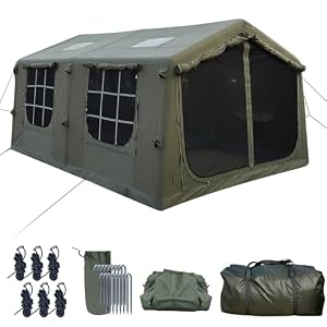 Luxury Large Inflatable Canvas Camping Tent, Skylight Stove Jack