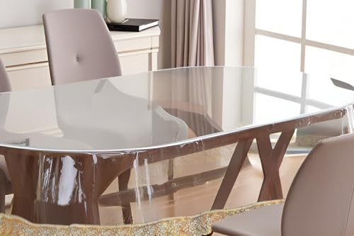Image of The Furnishing Tree Oval Shaped 8 Seater Transparent Table Cover WxL 60x90 inches 0.25 mm Thickness with Golden Lace