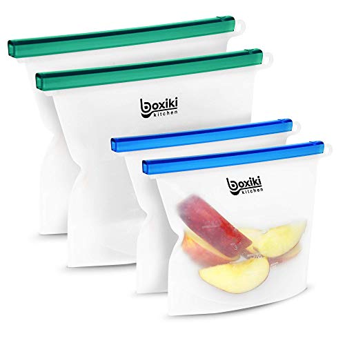 Boxiki Kitchen Reusable Silicone Food Containers – 4 Pack Food Storage Bags, Silicone