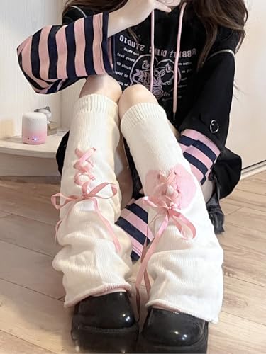 Image of WODECASA Girls Kawaii Leg Warmers Knitted Flared Leg Sleeves Goth Crochet Baggy Cuff Ankle Heap Socks